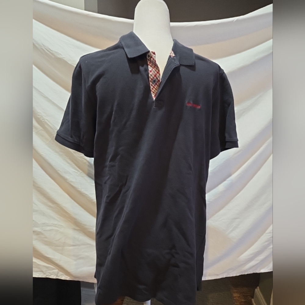 Ben Sherman Polo Shirt with Plaid Collar Size L Fits Like M